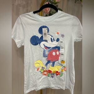 Disney Mickey Mouse Floral Tee Embroidered Flowers Graphic Shirt NWT